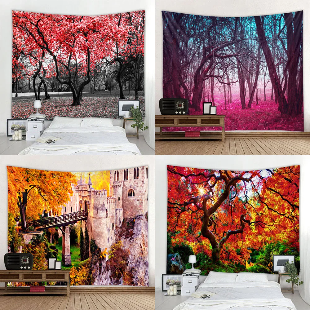 

Настраиваемый психоделический гобелен из деревьев, картина маслом, искусственный коврик, палатка для кемпинга, домашняя настенная