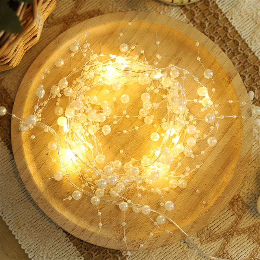 

20 LEDs White Pearl Fairy Garland Battery Operated Ocean Pearl Beads String Lights For Wedding Christmas Party Event Decor