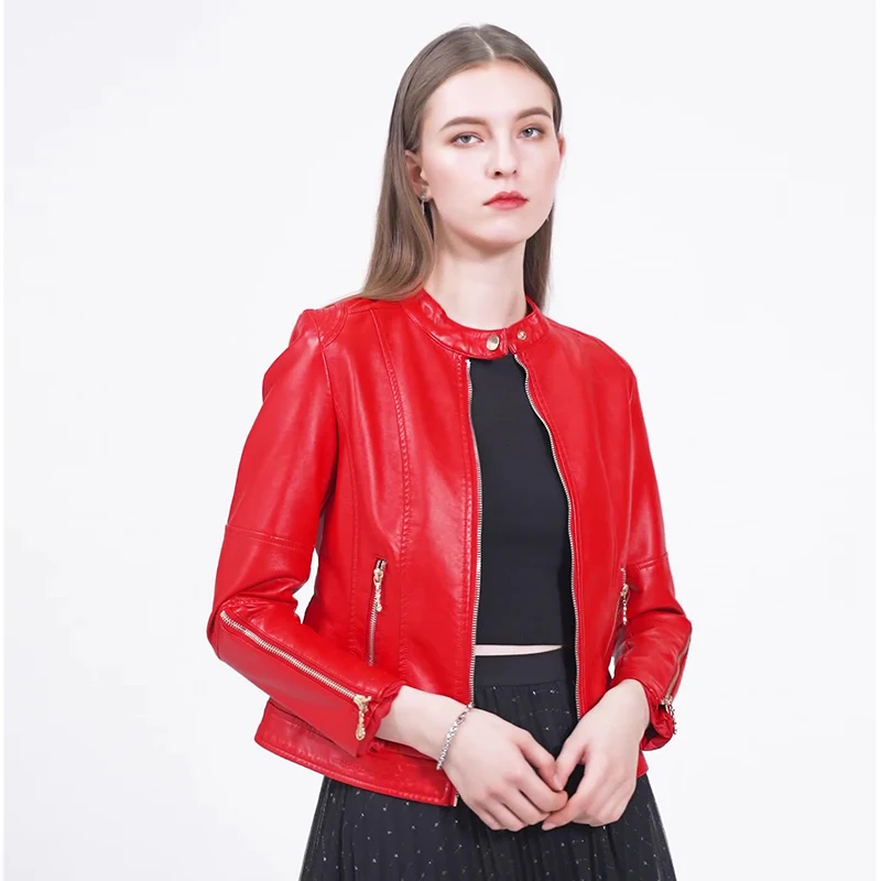 CCI 2022 Fashion Women Moto Biker Zipper Short Jacket Slim Streetwear Casual Oversized Solid Female Outwear Coat WQ010C