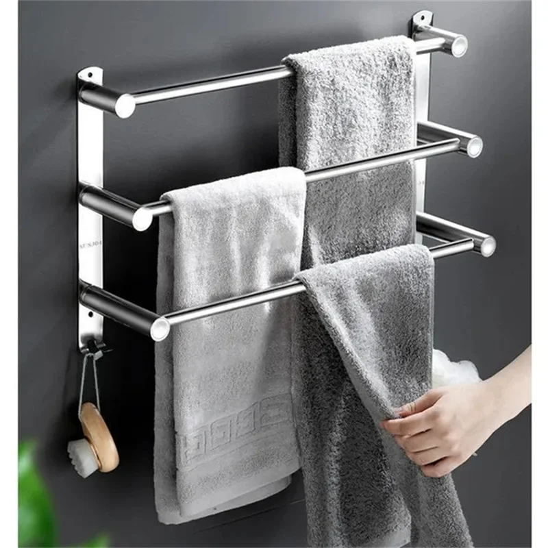 

Bathroom Towel Bar Wall-Mounted Towel Holder Stainless Steel Towel Hanger Rack Adhesive Storage Organizer Bathroom Accessories
