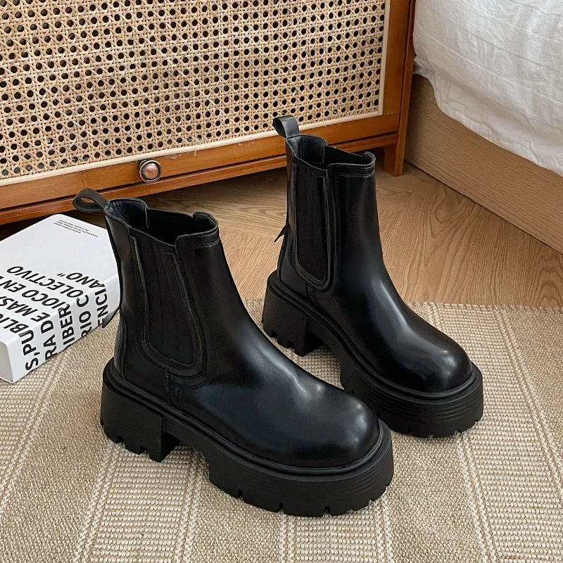 2023 Autumn Winter Women Boots Genuine Leather Back Zipper Casual Shoes Woman Thick Heels Square Leisure Ankle Boots