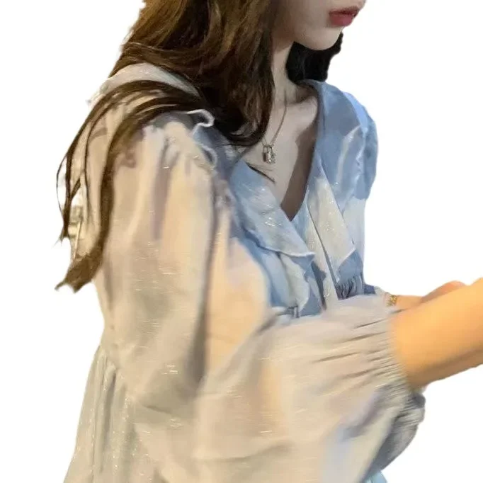 Новое поступление шифоновая блузка Moon с оборками женская рубашка длинным