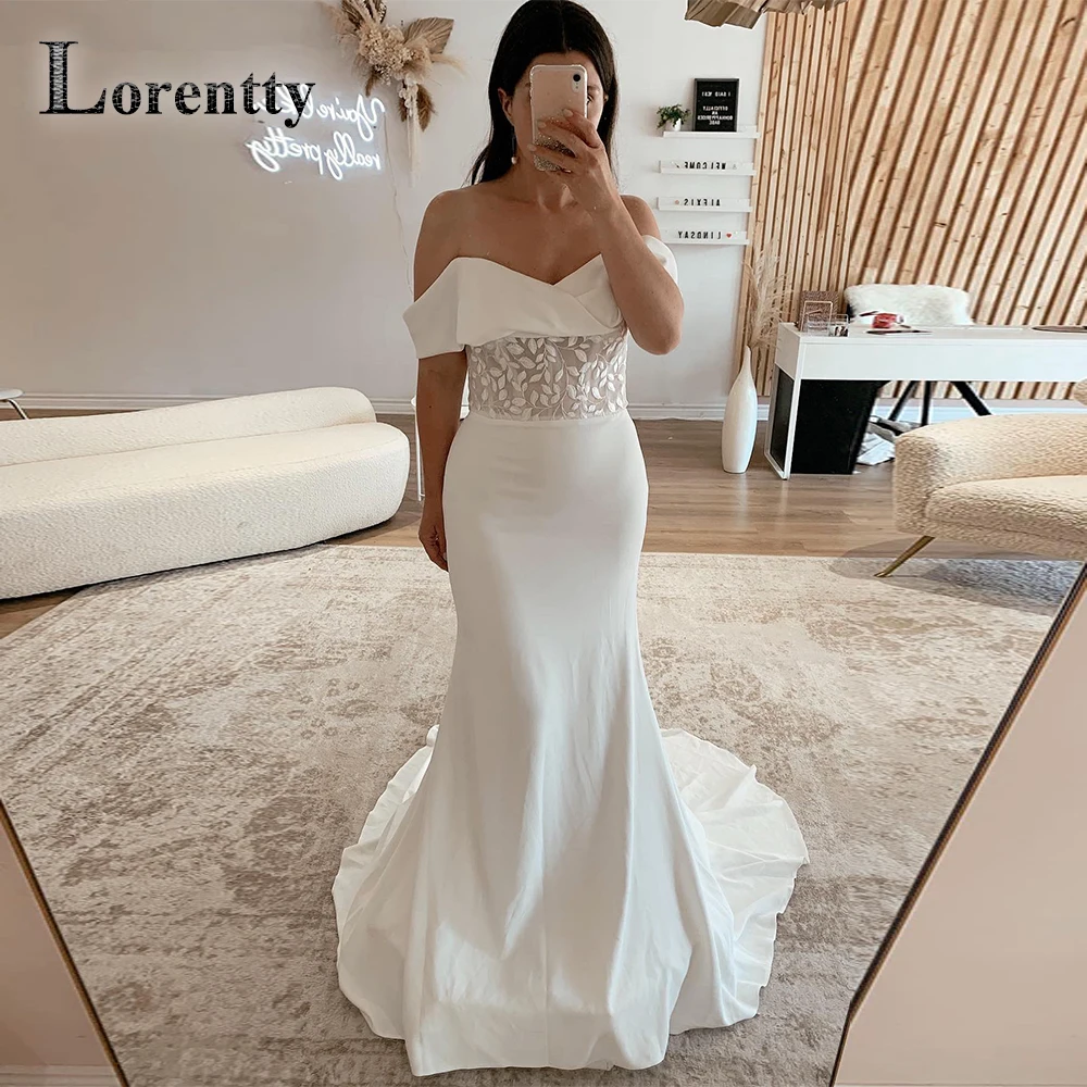 

Lorentty Pleasant Mermaid Wedding Dress Off Shoulder Sweetheart For Women Bride LaceAppliques Vestidos De Novia Custom Made