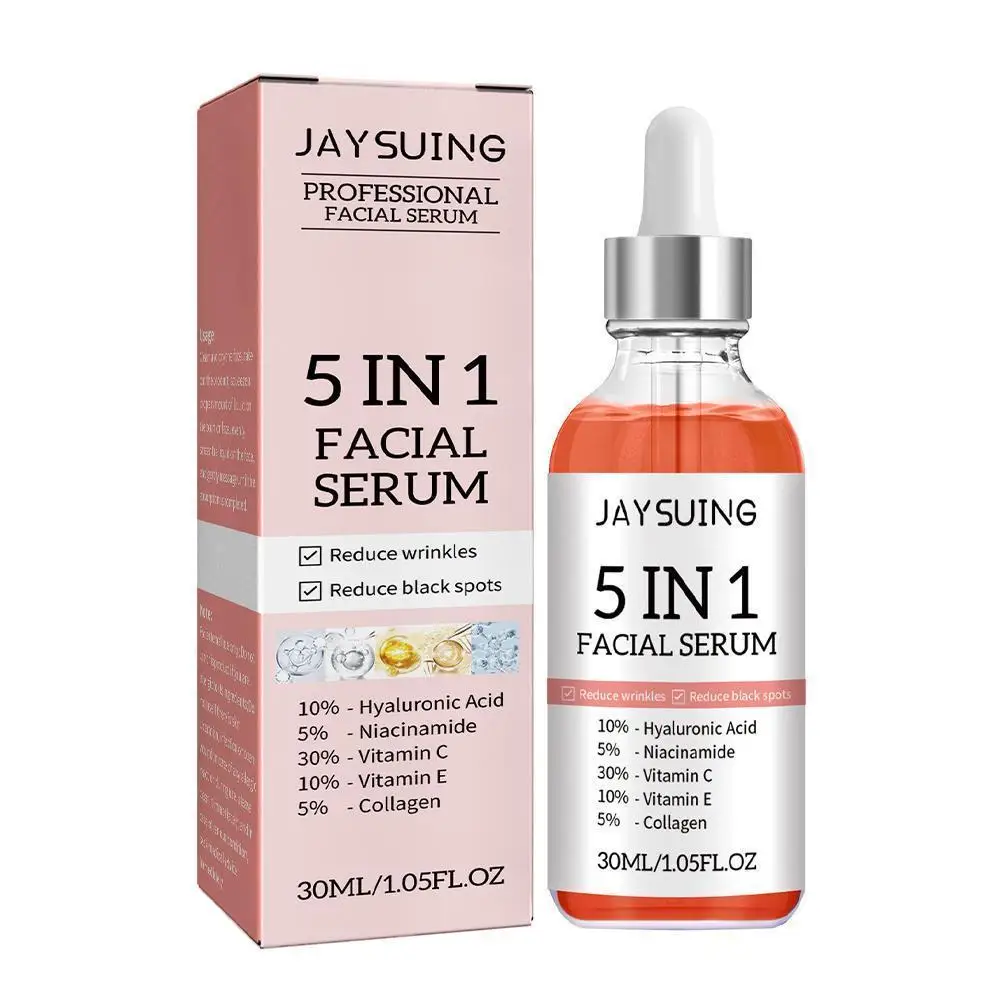 

30ml 5 In 1 Face Serum Moisturizing Hyaluronic Acid Anti Wrinkle Aging Vitamin C Whitening Facial Serum Shrink Pores Skin Care