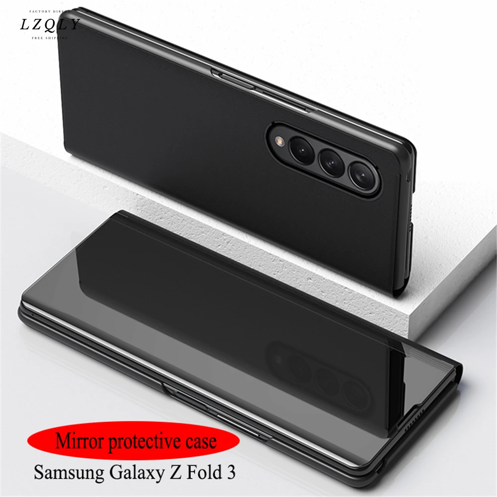 

Luxury Mirror 360° Flip Leather Foll Cover For Samsung Galaxy Z Fold 3 2 5G Case Kickstand Shockproof Phone Case Coque Fundas