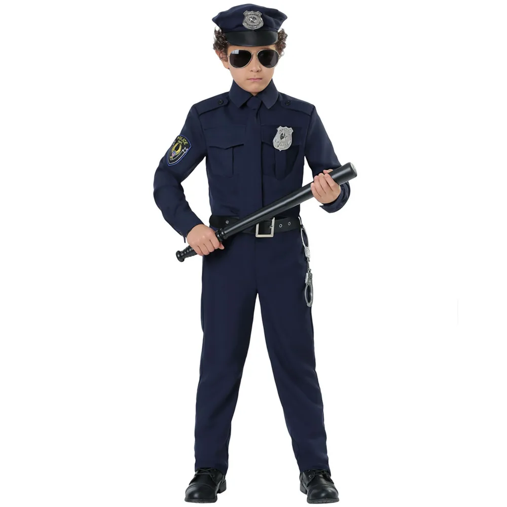 

Child Traffic Police Halloween Carnival Party Performance Policemen Uniform Kids Cop Boys Cosplay Costumes