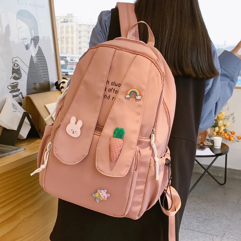 

Nylon Waterproof Travel Backpacks Japanese Fashion Large Capacity Bookbags Women Backpack Kawaii Bunny Ears School Bag For Girls