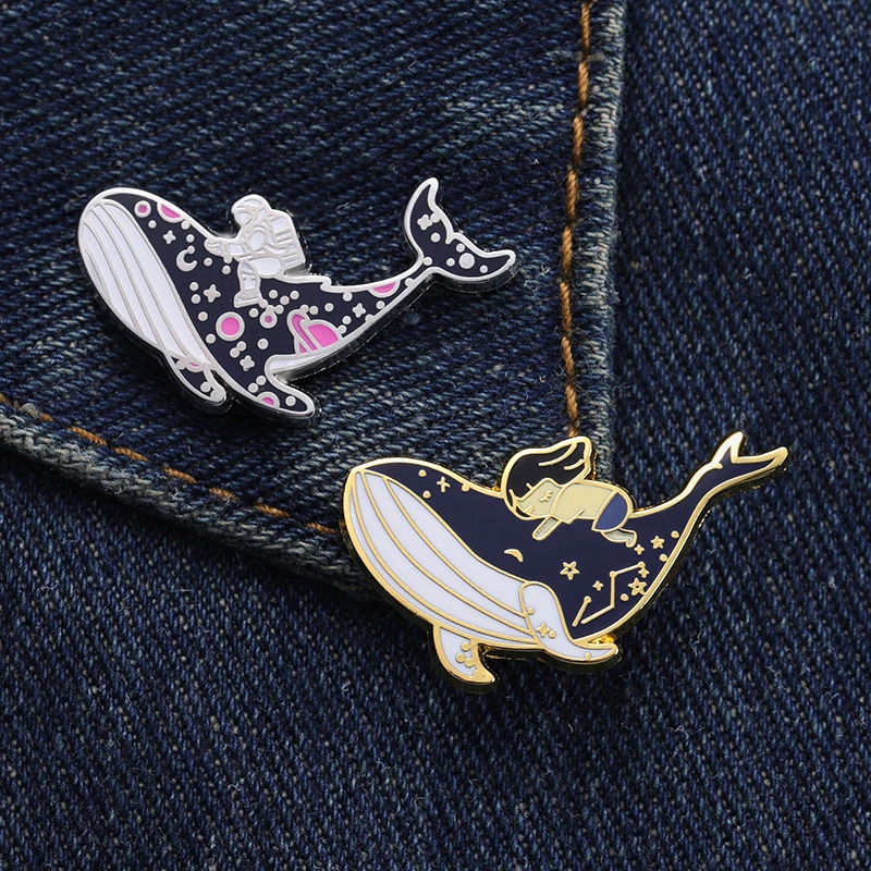 

Cute Whale And Girl Hard Enamel Pin Cartoon Ocean Animal Dolphin Astronaut Brooch Lapel Backpack Jackets Badge For Friends