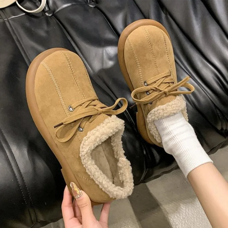 Новые зимние хлопковые туфли на низком каблуке женские замшевые с круглым носком