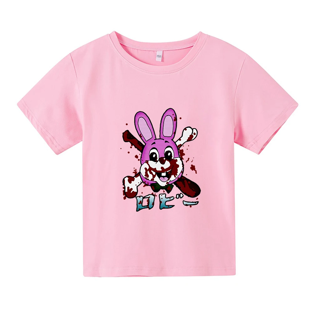 

Футболка с принтом кролика Robbiee, Детская футболка из 100% хлопка для мальчиков и девочек, повседневные забавные летние футболки с мультяшным г...