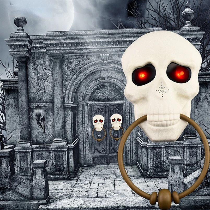 

Украшение на Хэллоуин, голова черепа, пластиковый дверной звонок, ужас, скелет, реквизит, светящиеся электрические игрушки, дом с привидения...