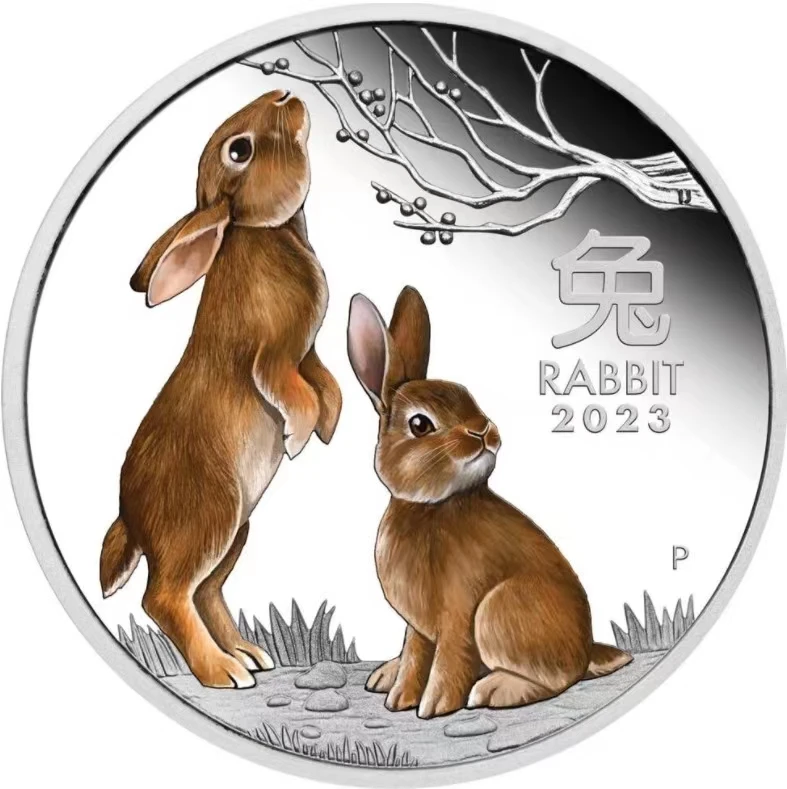 

Памятная монета 2023 Год Кролика Австралийский кролик животное Золотой Серебряный красочный орнамент декоративные новогодние подарки