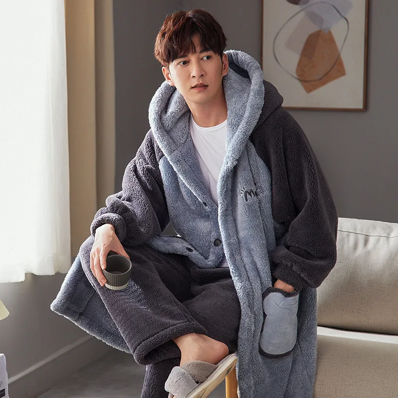 Men's And Women's Flannel Warm Pajamas Coral Fleece Sleepwear Thickened Loungewear Autumn And Winter Pajamas Sets Home Wear