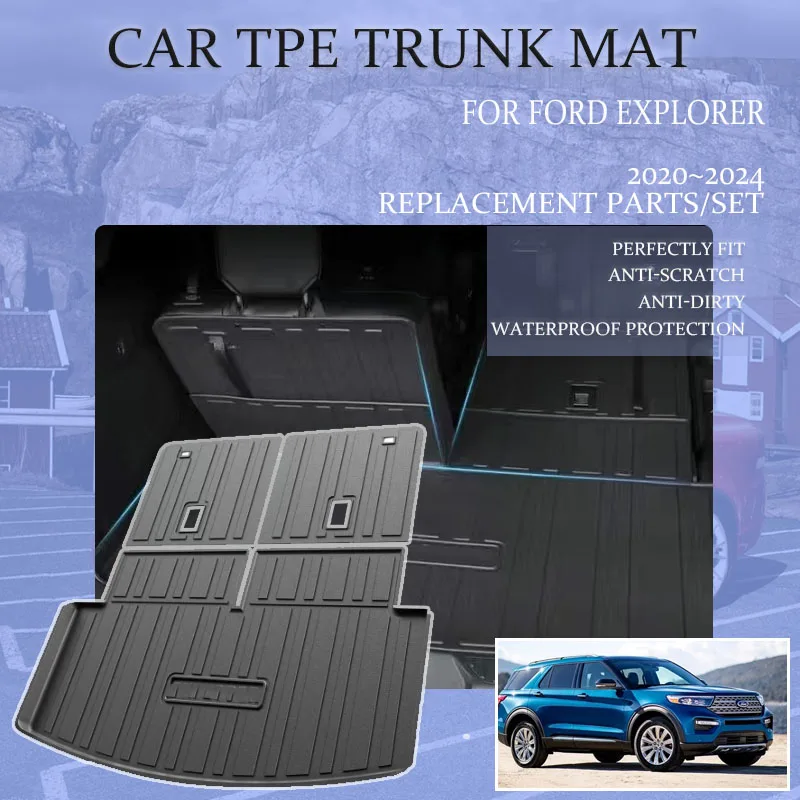Автомобильный коврик из ТПЭ для багажника Ford Explor U625 MK6 2021 2022 2023 2024, 7-местный водонепроницаемый коврик для заднего сиденья, аксессуары для автомобиля