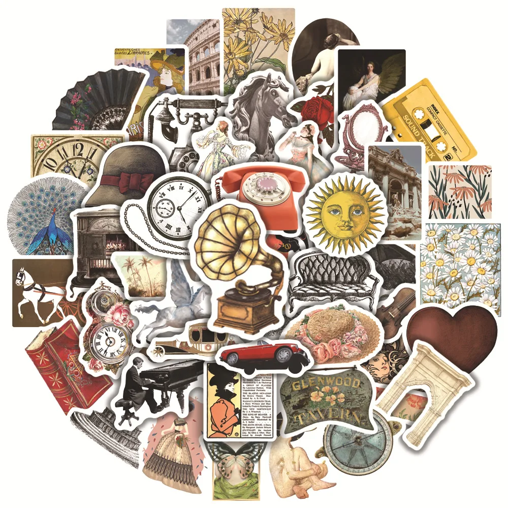 

10/50pcs European Court Retro Stickers Aesthetic DIY Phone Laptop Scrapbooking Suitcase Cartoon Decal Sticker for Kid Toy