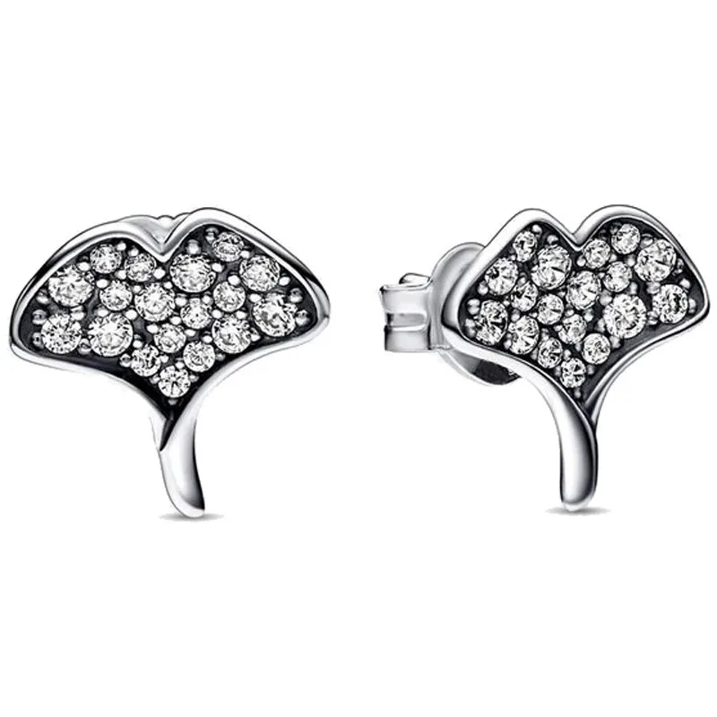 

Authentic 925 Sterling Silver Moments Gingko Leaf Sparkling With Zirconia Stud Earring For Women Wedding Fashion Jewelry