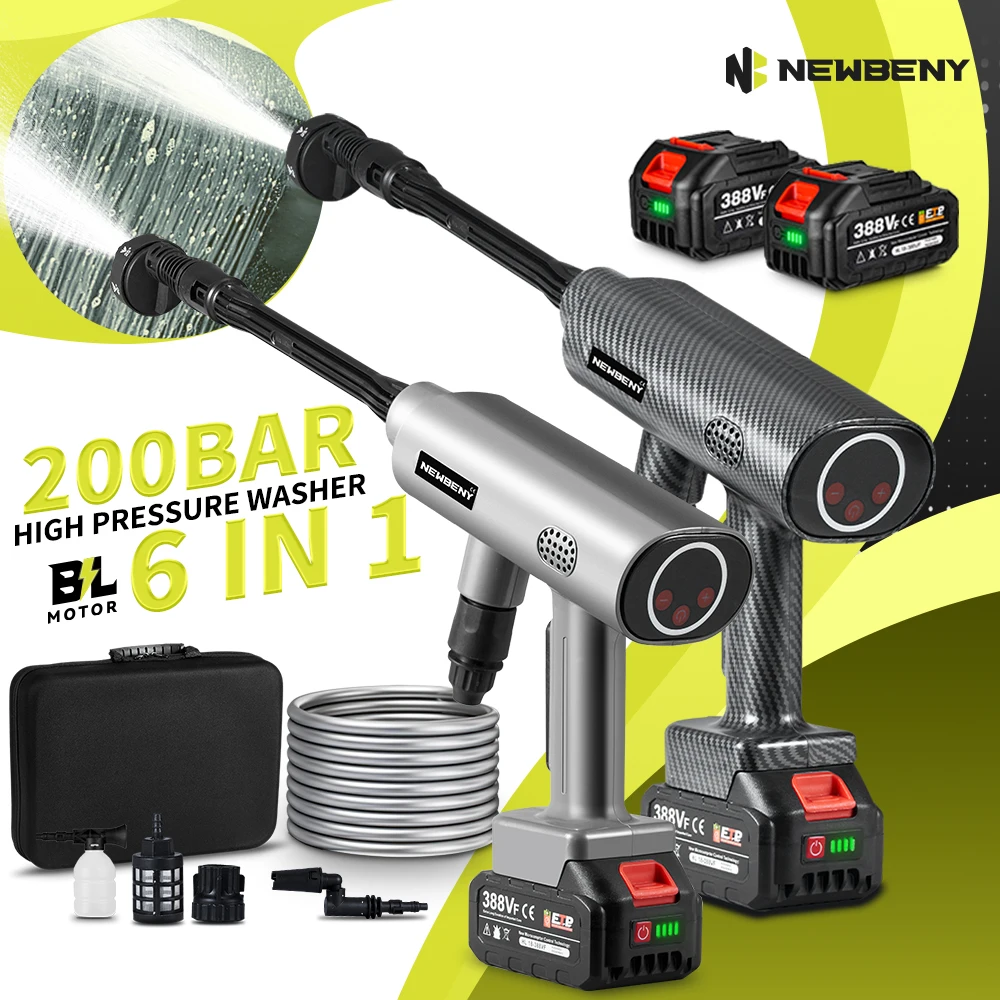 NEWBENY 200 бар 6 в 1 бесщеточная электрическая автомойка аккумуляторная садовая