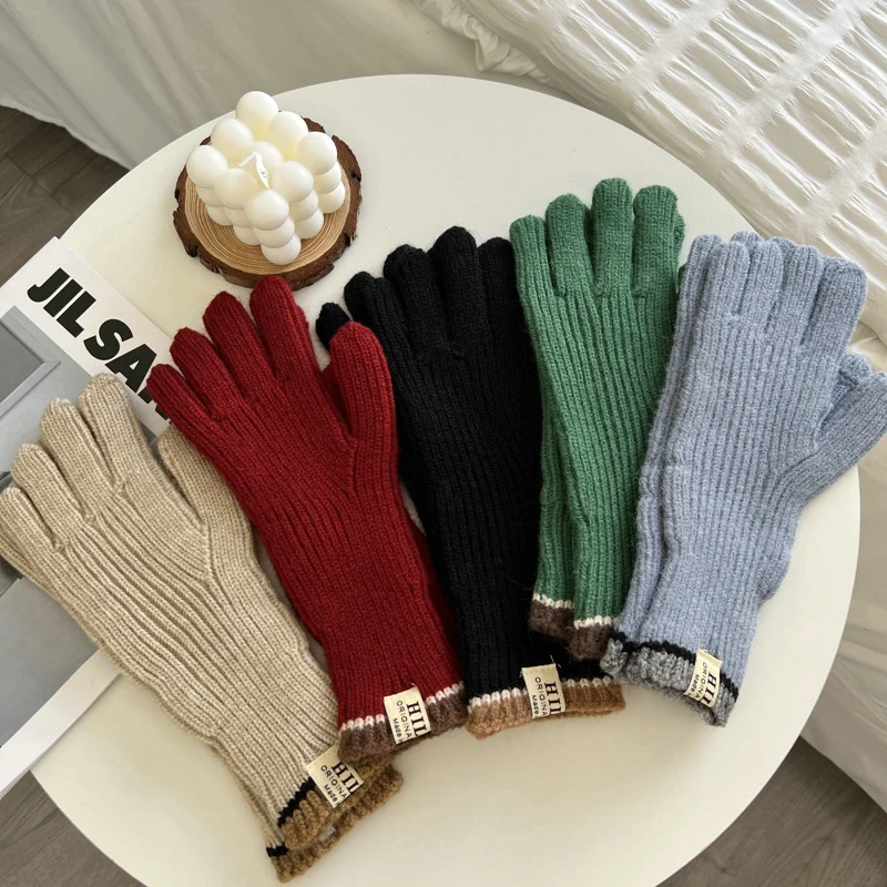 

Winter Women Pure Color Knitted Gloves Touch Screen High Quality Mitten Thicken Warm Cashmere Solid Fashion Gloves For Women