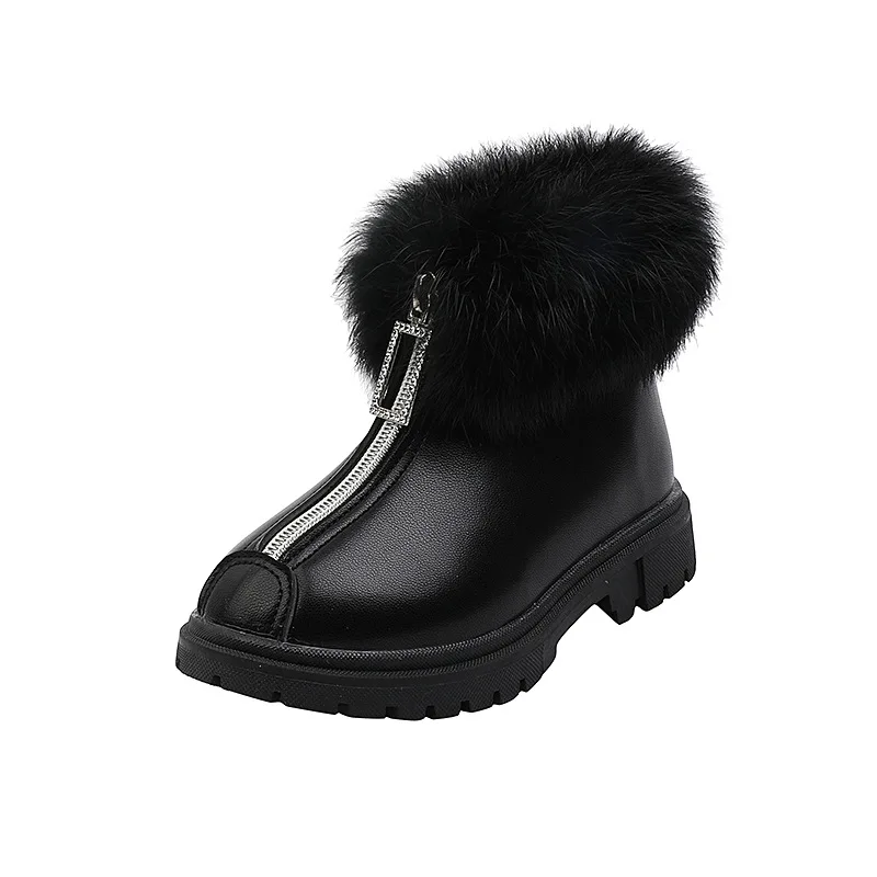 

Children Unisex Solid Furry Boots for Boys Girls Korean Style Winter Warm Kids Fashion Snow Boots Low Heel Non-slip Tide Boots