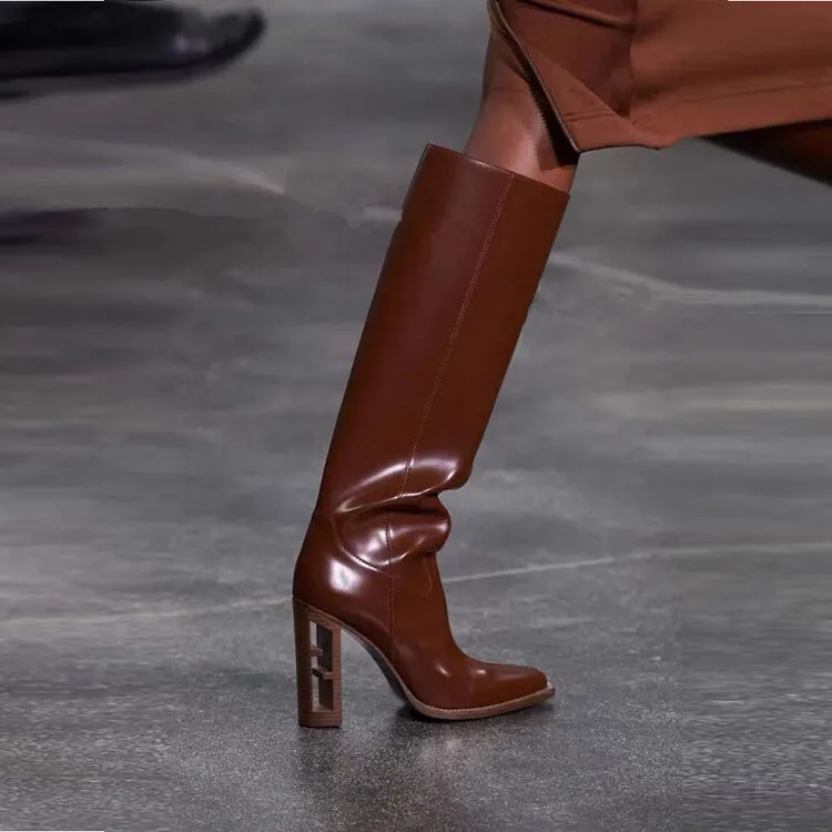 

Knee High Boots For Women 2022 Winter Show Fashion High Heels Square Toe Women's Boots Spring Autumn Ladies Shoes Botas Mujer