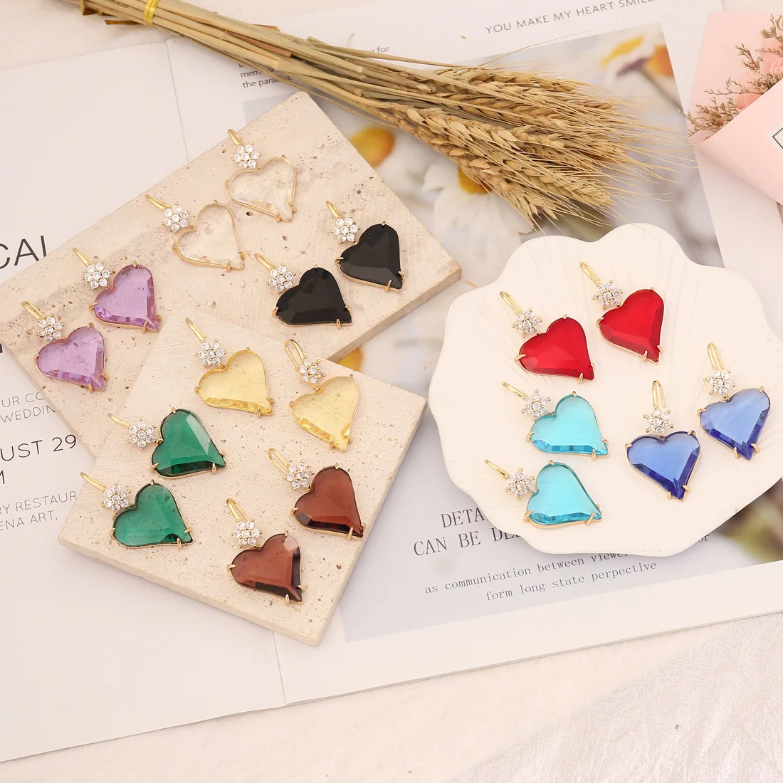 

Colorful Asymmetric Heart Earrings Women's Fashion Jewelry Personalized Zircon Stud Earrings 2022 Trend Crystal Earrings