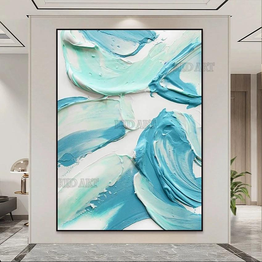 

Thick Blue Acrylic Texture Knife Art Abstract Modern Murals Oil Painting Wall Decor Canvas Art No Frame Wall Poster Artwork