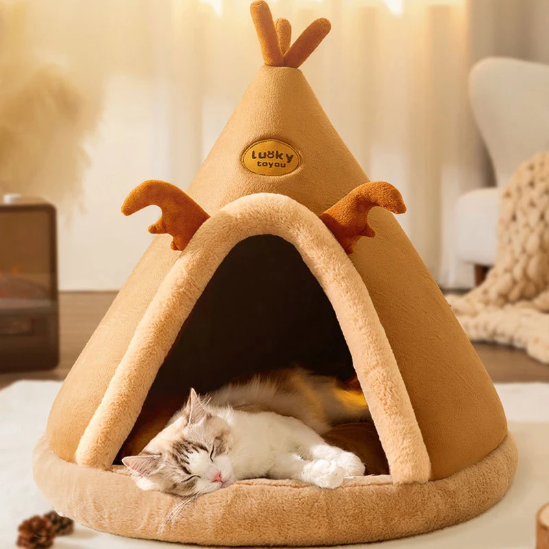 

2023 New Pet Tent House Cat Bed Warm Winter Cat Dog House Deep Sleep For Puppy Cat Indoor Outdoor Tent With Cushion Pet Supplies