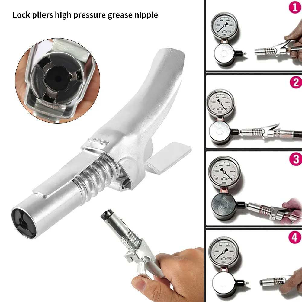 

Heavy-Duty Quick Release Grease Gun Coupler Lubricating Oil Gun Nozzle Double Handle Grease Filling Head Self-Locking