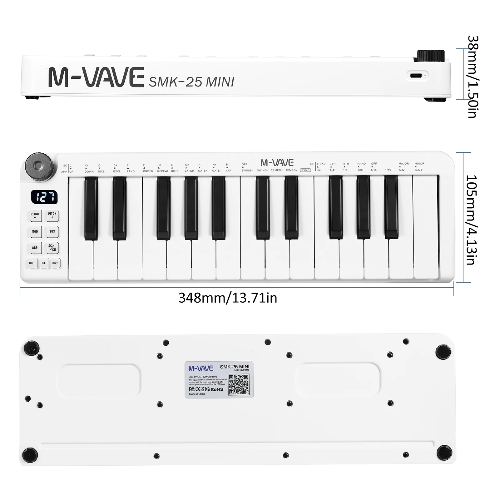 Оригинальная перезаряжаемая MIDI-клавиатура 25 клавиш мини-клавиатура