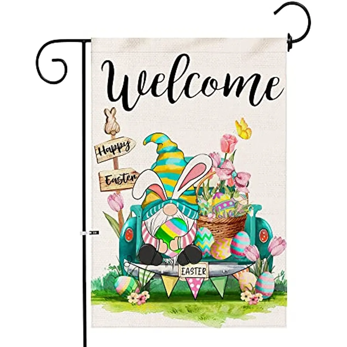 

Colorful Easter Garden Flag 12x18 Double Sided Yard Flag Bunny Garden Flags for Outside Gnome Easter Garden Flag Welcome Flag