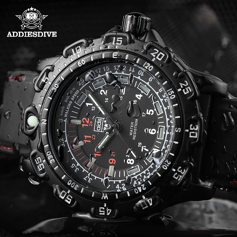 

Addies Outdoor Army Sports Luminous Tube Quartz Wrist Watches 50M Waterproof Men Black Silicone Military Watch Clock Men's Watch