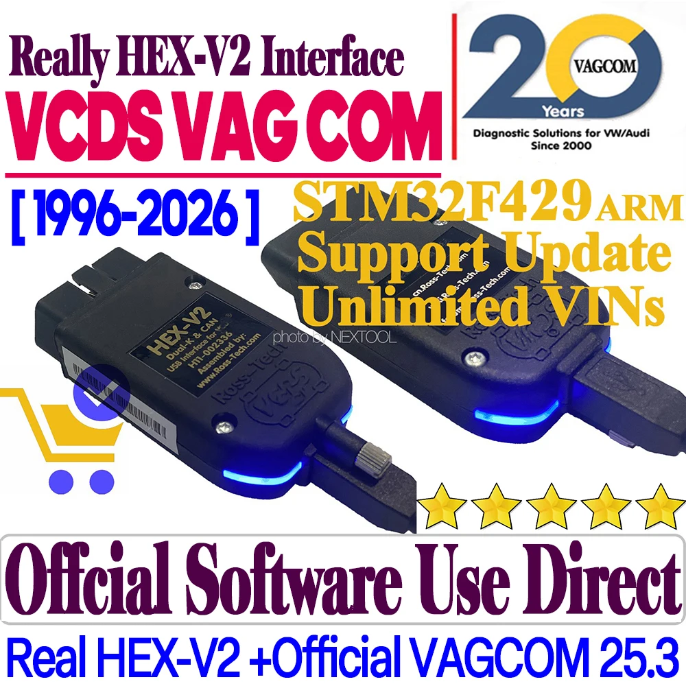 Фото Новейший диагностический сканер VAGCOM V25.3 OBD HEX V2 2026 года для VW, AUDI, Skoda, Seat VAG, многоязычный, с интерфейсом VCDS №1