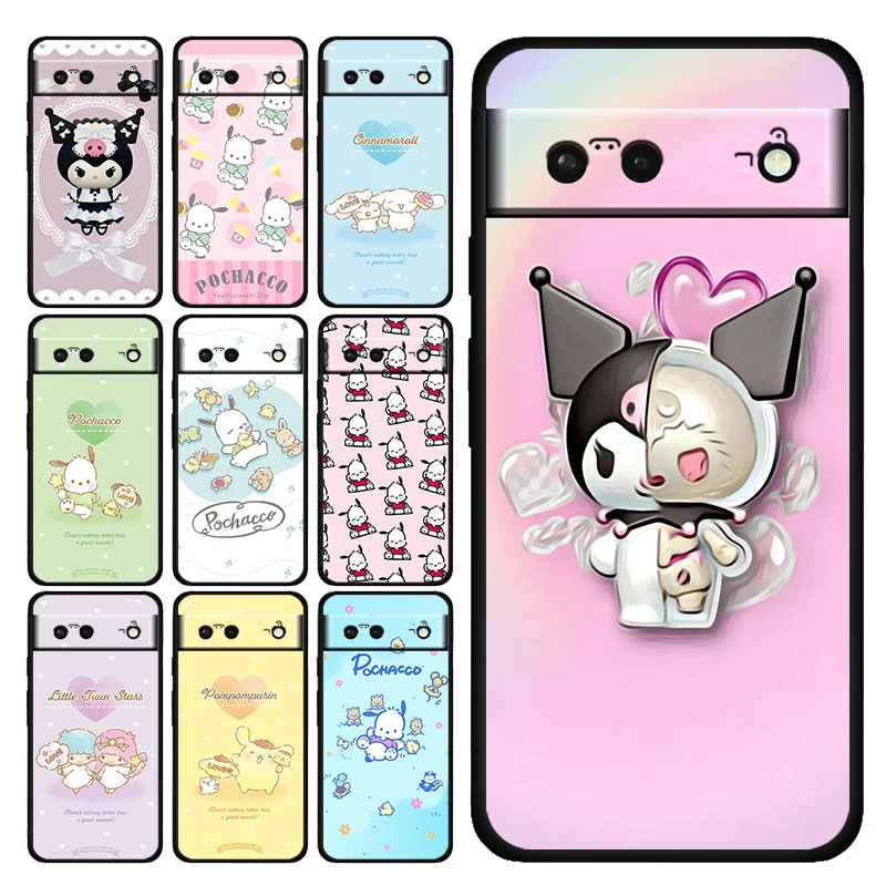 

Anime Sanrio Cinnamoroll Shockproof Cover for Google Pixel 7 6 Pro 6a 5 5a 4 4a XL 5G Soft Black Phone Case Shell TPU Coque Capa