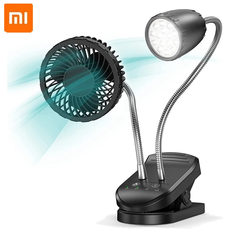 

Мини-вентилятор Xiaomi 2 в 1 со светодиодной подсветкой, светильник для чтения с зажимом для кровати или стола, настольный небольшой тихий перез...