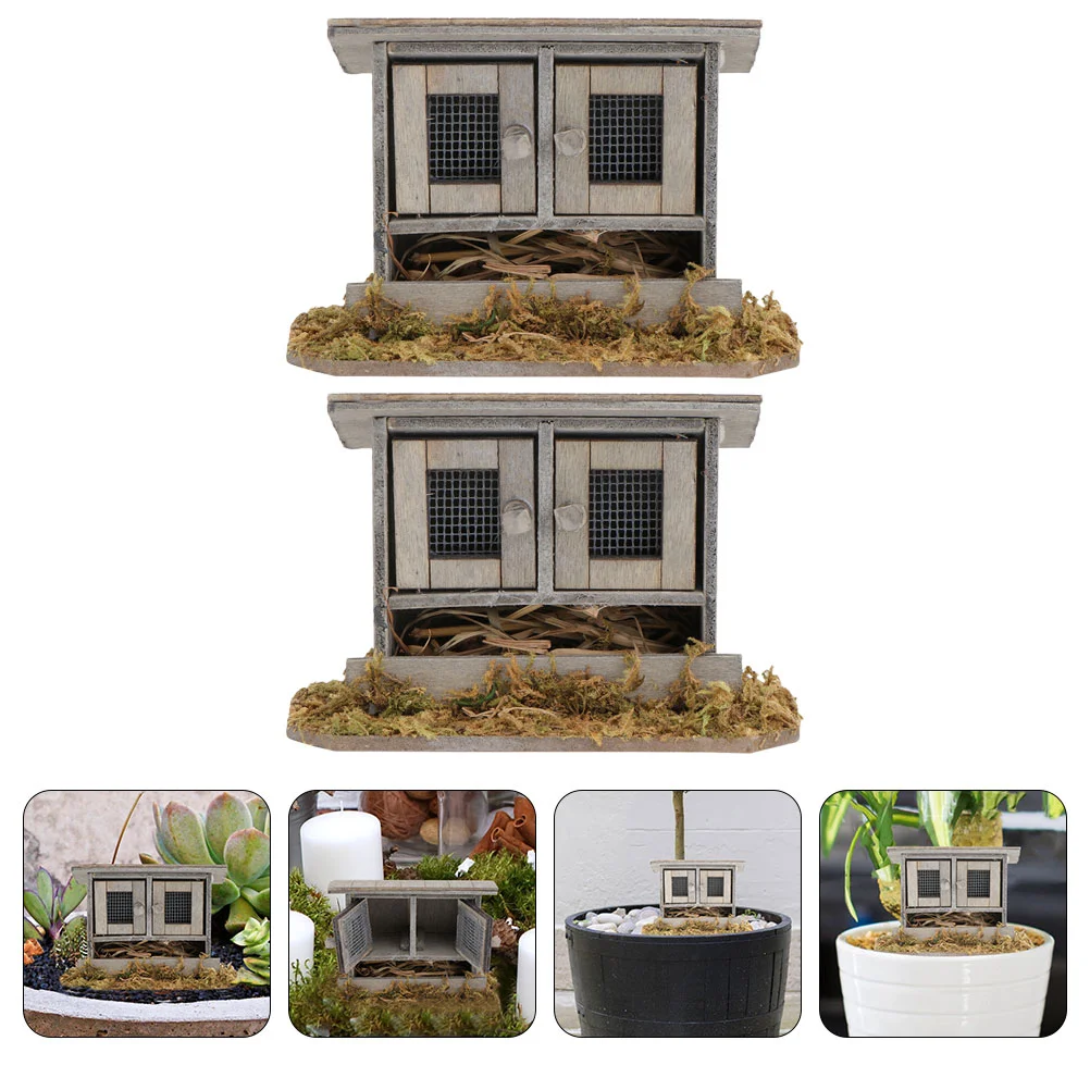 

2pcs Miniature Retro Chicken Coops Models House Layout Henhouse Props