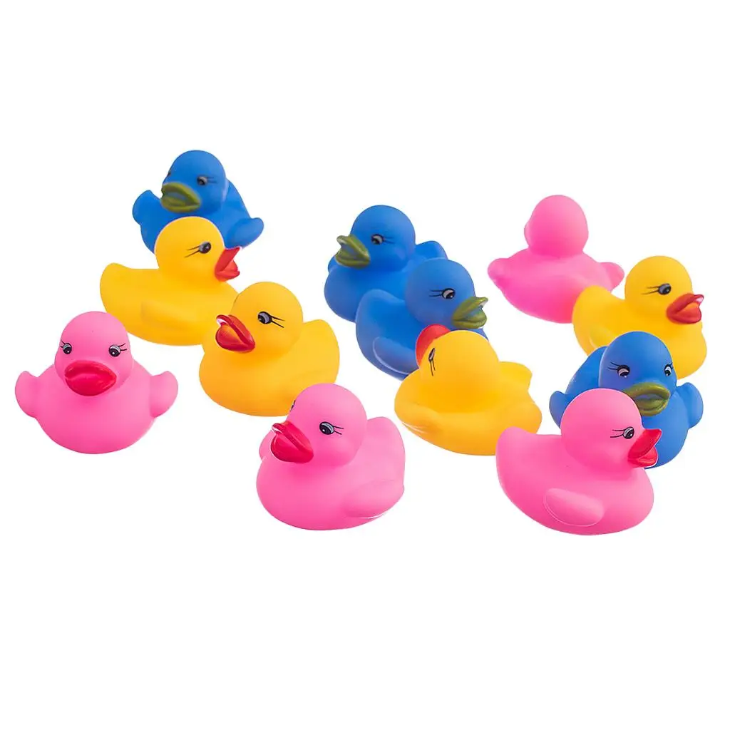12x Multi-Color Baby Kids Bath Bathing Duck Funny Rubber Squeaky Duck Toy