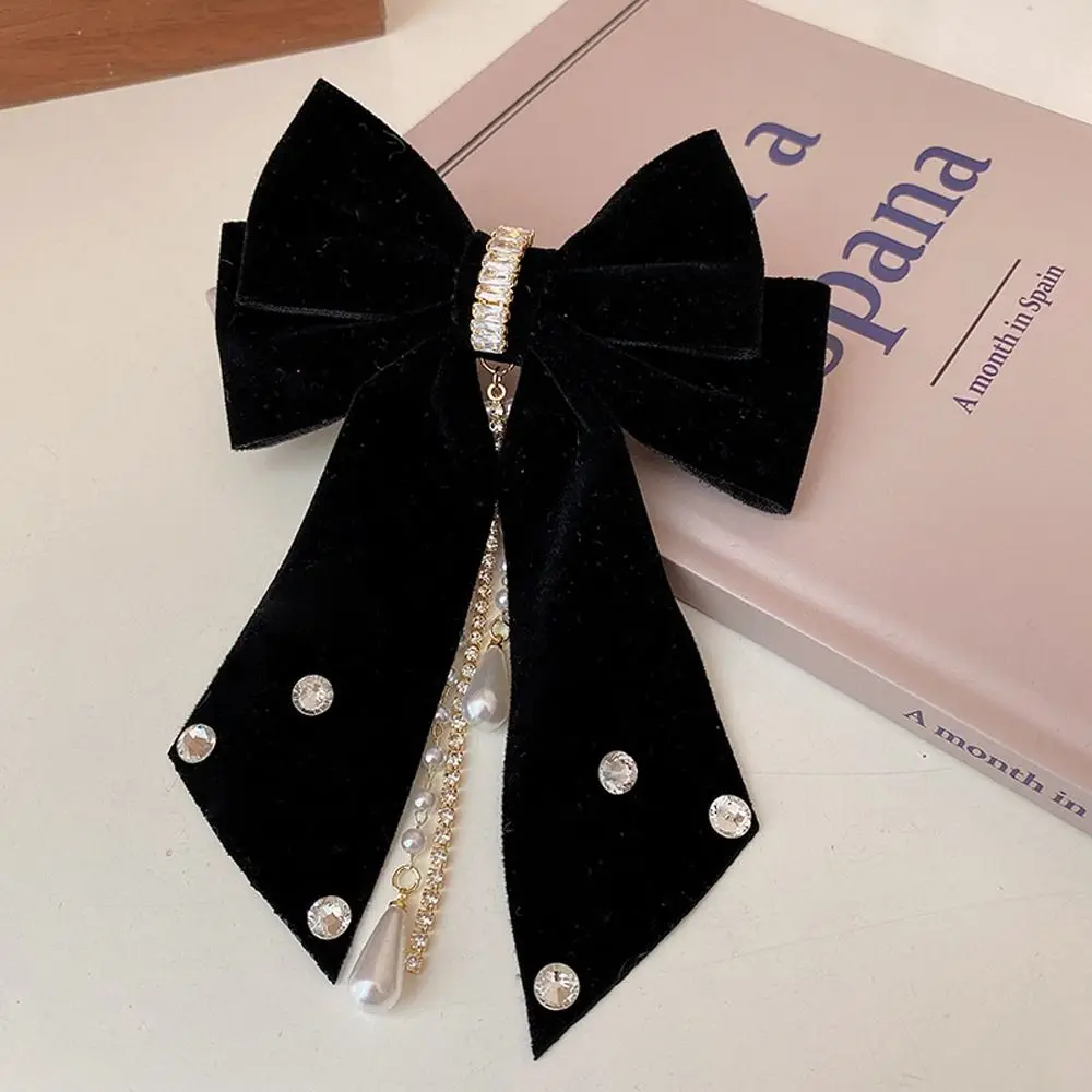 

Pearl Tassel New Headwear Ponytail Holder Women Hair Clips Crystal Hairpins Bow Spring Clips Korean Barrettes