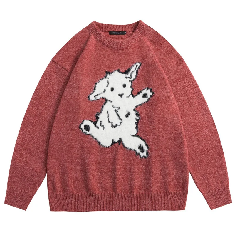 

Мужской винтажный вязаный свитер, жаккардовый джемпер с мультяшными овечками, уличная одежда в стиле Харадзюку, японский Свободный теплый ...