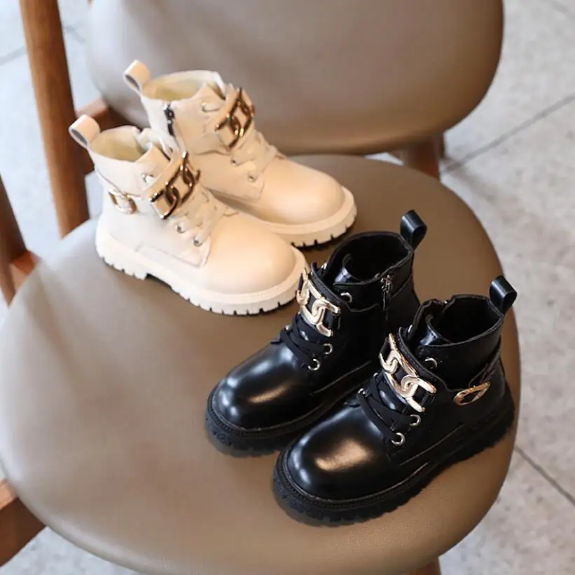 

2022 Autumn Winter Kids Martin Boots Girls Boots Shoes Pu Leather Boys Kids Casual Snow Boots Rubber Sole Zipper Children Boots
