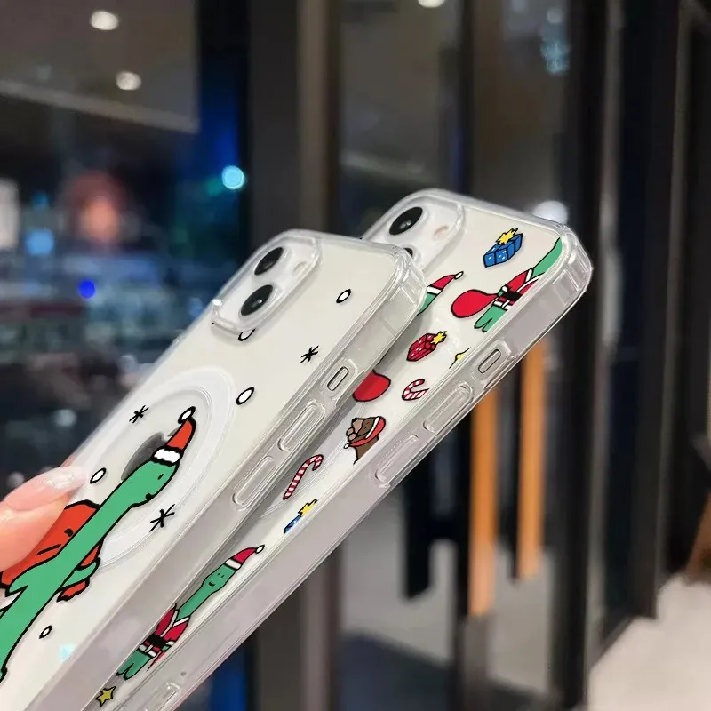 Christmas Cute cartoon dinosaur Joguman Magsafe Magnetic Phone Case for iPhone 16 15 14 13 12 11 8 7 Plus Pro Max X XR XSMax Tpu