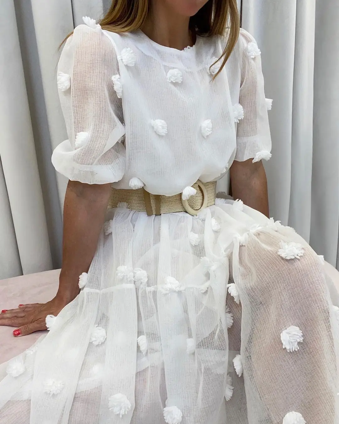 

Women's Dresses Fashion Three-dimensional Cut Flower Round Neck Kawaii Short Sleeve Vacation Party Maxi Dress for Women Vestido