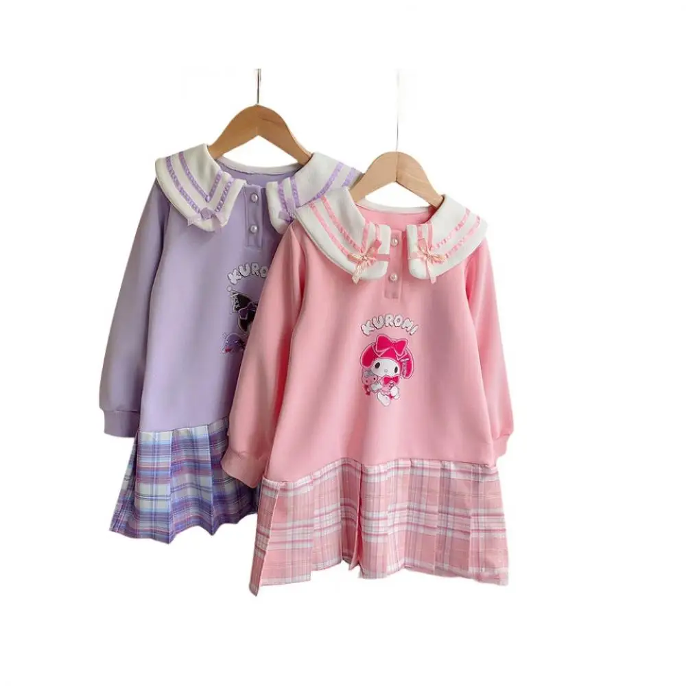 

Sanrios Anime Kawaii Kuromi My Melody Jk Set Autumn Girl Cartoon Academic Style Flanging Long Sleeved Pleated Dress Kids Gift
