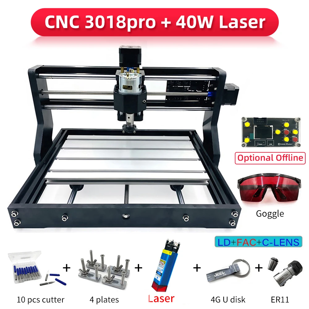 CNC 3018 Pro Laser Engraver 5.5w/40w Laser CNC Milling Machine 3 Axis GRBL Offline Control Pcb Milling DIY Machine Wood Router