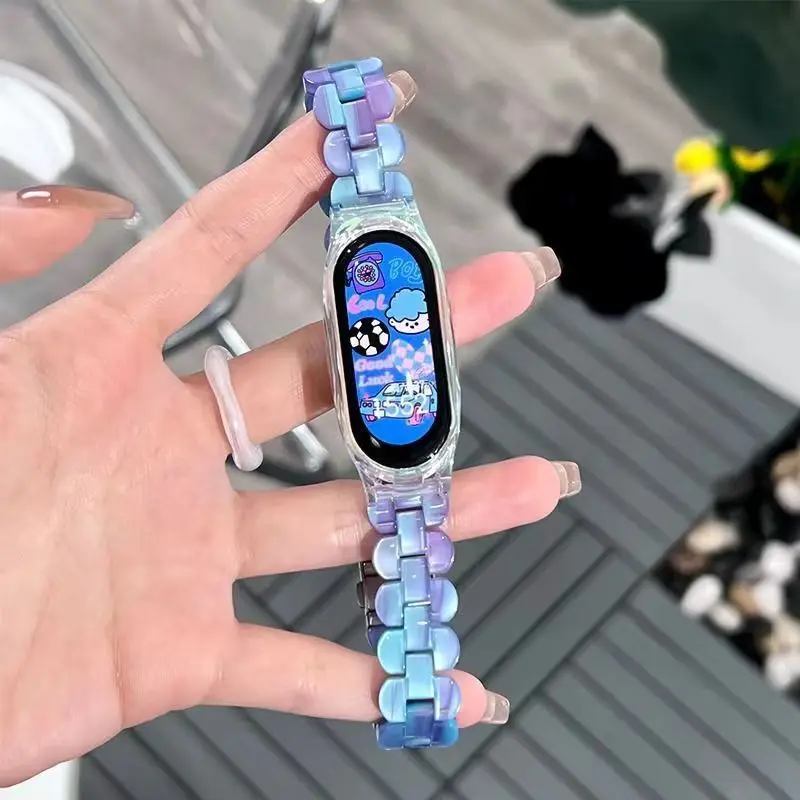 Resin Strap For Mi band 8 Correa Bracelet With Case Watchband For Xiaomi smart band 8 Women Strap Replacement Transparent Belt
