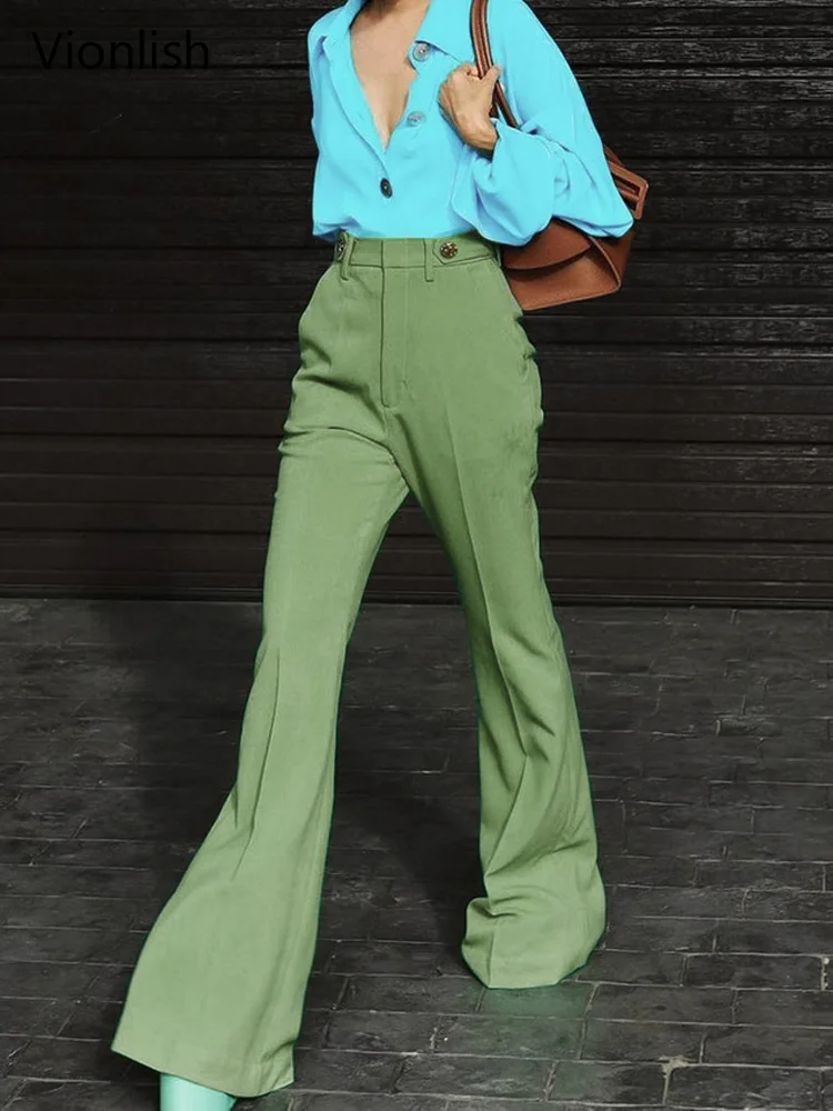 

Vionlish, стильные свободные брюки с широкими штанинами для женщин, лето 2022, винтажные женские брюки в пол с высокой талией и пуговицами