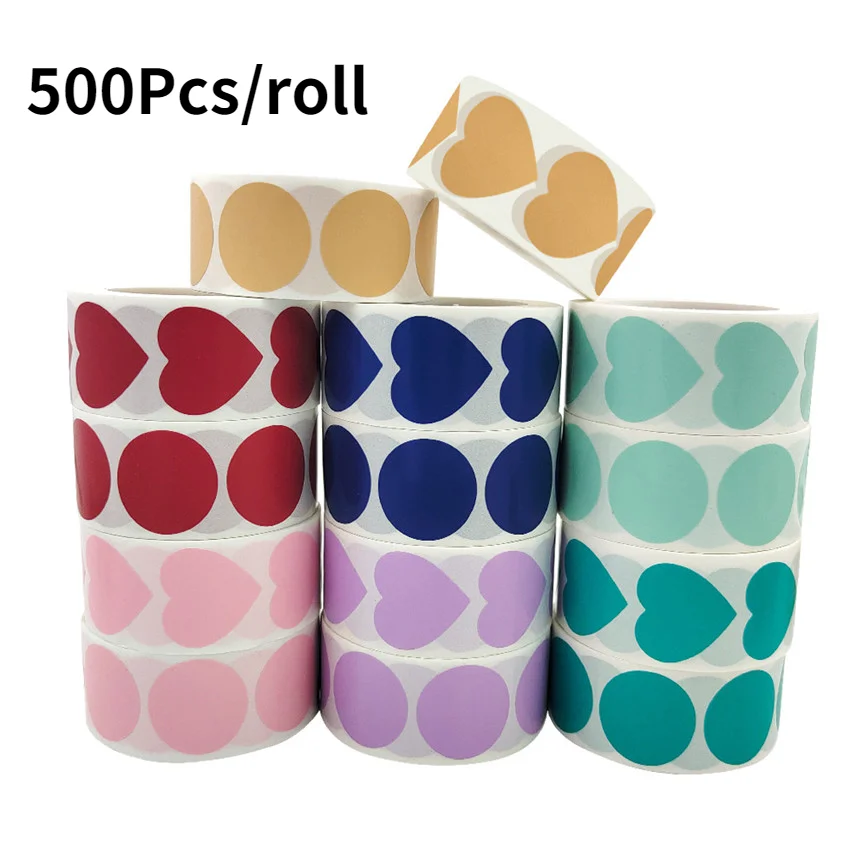 

500pcs/roll Color Coding Dot Label Stickers Round&Heart Garage Sale Sticker Colorful Label for Wedding Birthday Party Stationery