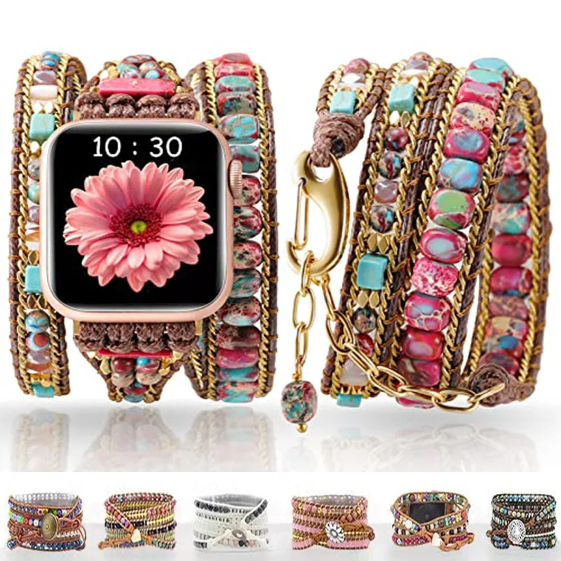 

Ремешок для часов в богемном стиле для мужчин и женщин, браслет в стиле бохо для Apple Watch в ретро стиле, аксессуары для часов