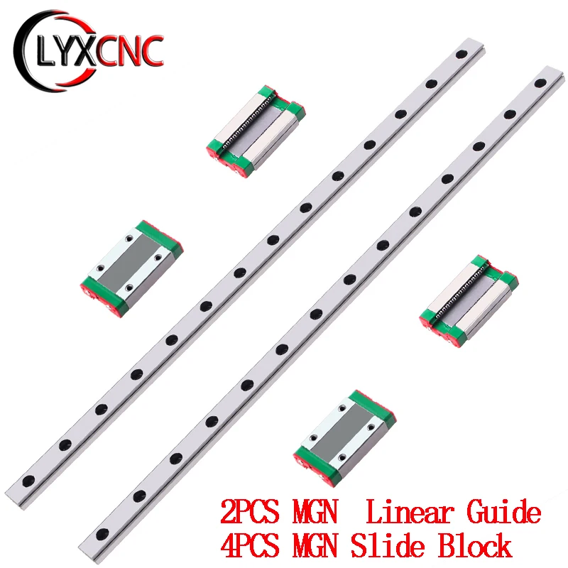 

2pcs MGN Linear Guide + 4pcs MGN H/C Slider MGN7H MGN12H MGN15H MGN9H 250 300 350 400 450 500 600 mm Miniature Linear Guide Rail