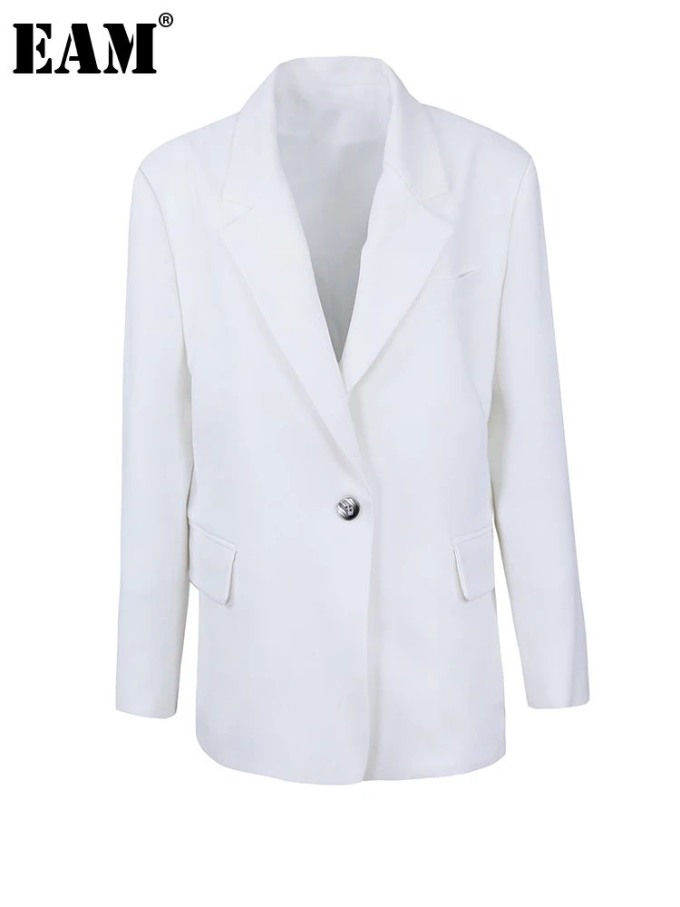 

[EAM] женский белый короткий элегантный Блейзер на одной пуговице, новая свободная куртка с длинными рукавами и лацканами, модная демисезонна...