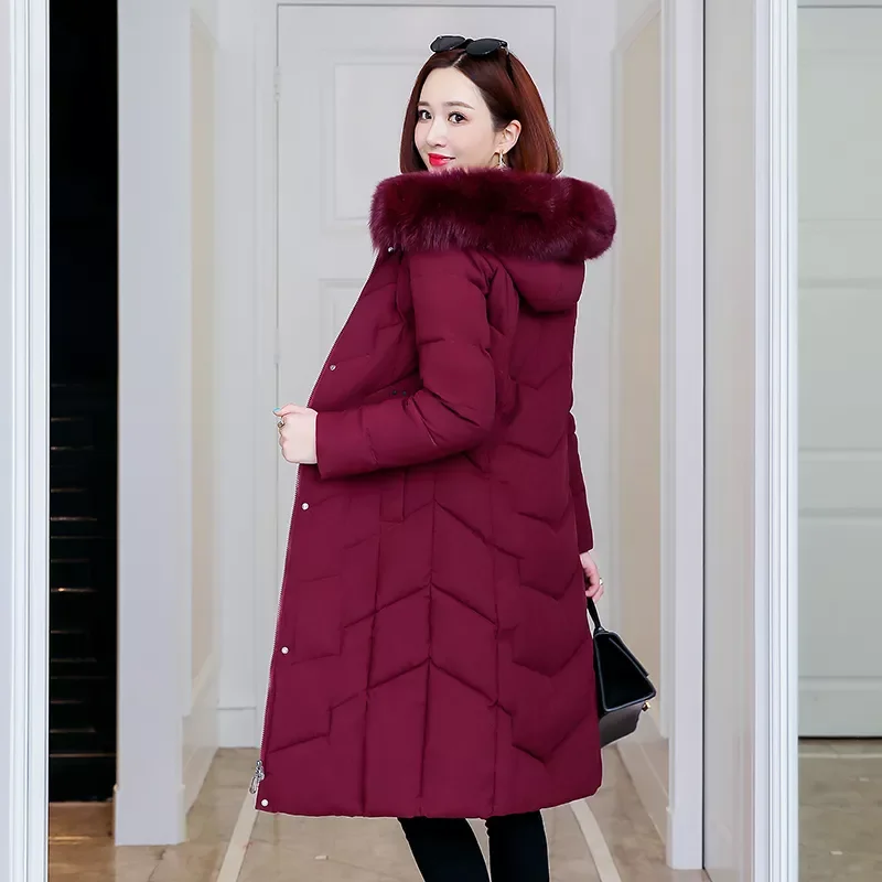 

Новинка 2021, куртки для зимы, Офисная Женская тонкая Длинная пуховая куртка с капюшоном, Женская однотонная Толстая парка с меховым воротник...